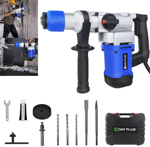 Rotary Hammer Drill SDS-Plus,Electric Corded Drills with Drill Bits&Chisels,Heavy Duty Percussion Drill,Wall Drill 1080W with 6 Adjustable Speed & 360°Rotation for impacting/Chiseling/Drilling