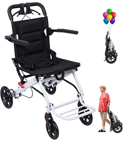 cadciehe Leichte Rollstühle für Erwachsene, tragbarer Transit-Reisestuhl für Erwachsene mit klappbarem Fußpedal, Rollstuhl mit verstellbarem Sicherheitsgurt, zusammenklappbare Rollstühle für