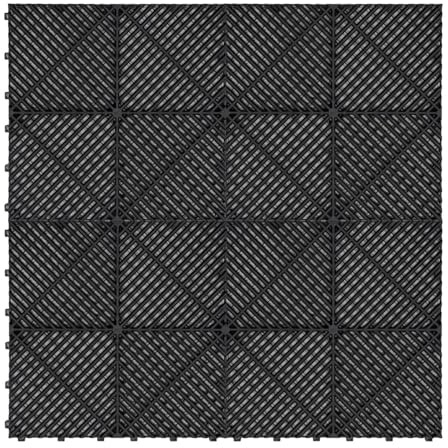 Vented Modular Interlocking Flooring Tiles & Edges 120 x Black Single Garage Heavy Duty Floor Mat Showroom Workshop Outdoor Polypropylene Anti Slip Weather Resistant Drainage Channels 3.2m x 6m 19.2m2