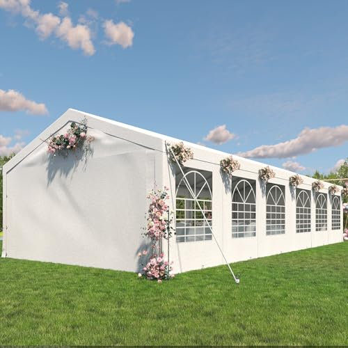 TRIUMPHKEY Partyzelt Pavillon 6x12 Wasserdicht Stabil Gartenzelt UV Schutz 50+ Zelt 170g PE Plane Festzelt Bierzelt Gartenpavillon für Garten, Party, Festival, Hochzeit, weiß