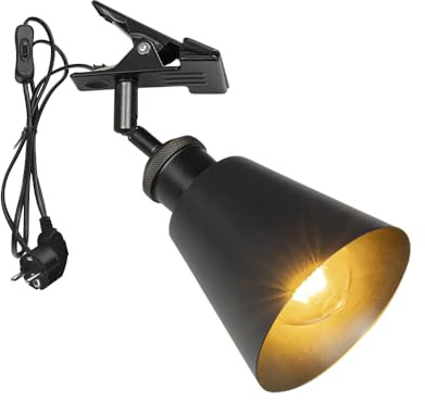 FSLiving Verstellbare Klemmlampe mit E27-Fassung,1 Packung Leselampe mit 1,8 m Kabel, Dimmbar Nachttischlampe,Schreibtischlampe für Büro Heimgebrauch - 12 * 10cm Schwarz Lampenschirm- TD0603