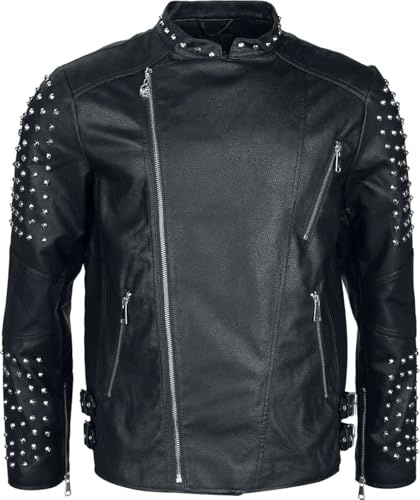 Rock Rebel by EMP Uomo Giacca in ecopelle nera con borchie in pizzo