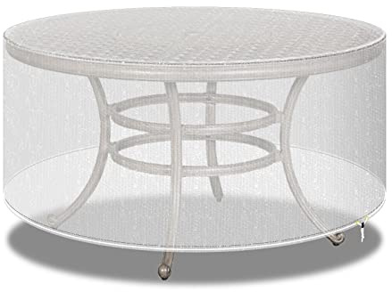 Waterproof Round Patio Table Cover Extra Large 300x90cm Transparent Outdoor Furniture Set Covers for Garden Circular Design for Patio Table and Chairs