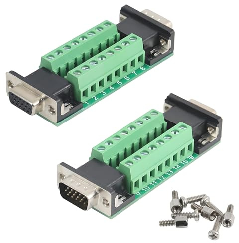 Willwewon 2PCS VGA 3Row 15Pin Male to Female Breakout Board, RS232 D-SUB Serial to 15pin Serial Solderless Port Terminal Gender Changer Connector