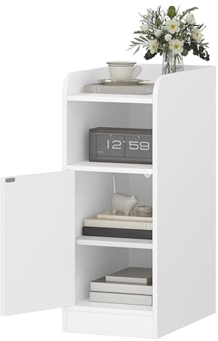 Hzuaneri Comodino Moderno con Anta Reversibile, tavolino stretto, Tavolino da Notte Salvaspazio, 35x24x60 cm, Design Funzionale con Ripiano Aperto, per Camera da Letto e Soggiorno, Bianco NS00303X