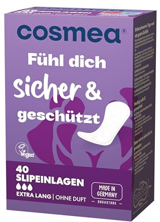 cosmea Slipeinlagen, extra Lang, mit Zellulose Kern, Vorteilspack 4 x 40 Stück, Hygiene-Einlagen Made in Germany