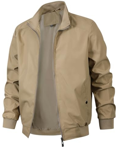 KUDMOL Blouson Homme Léger pour Printemps Été avec Col Montant Veste d'Extérieur Casual Bomber Coupe-Vent de l'Aviateur Classique(Kaki,XXL)