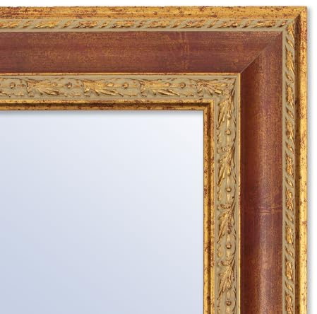 Espejo de Pared a Medida Personalizada hasta 200cm con Marco dorado con granate relieve grabado de 7cm de Ancho Ref. 2596-24 para Entrada, salón, habitación, baño o despacho. Medida Exterior del Marco