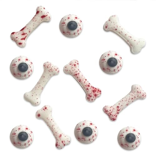 Anniversary House Pack Halloween 10 bones and eerie eyeballs Edible Cake Decorations, Handcrafted Cake Toppers, Edible Fondant Icing Sugar Cupcake Toppers, SFX382