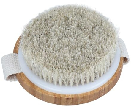Trockenbürste für Trockene Haut mit Bambus, Peelingbürste gegen Cellulite | Rückenbürste aus Rosshaar, Sanftes Hautgefühl, für Dusche und Körperpflege, Beige