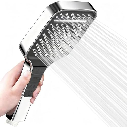 Soffione Doccia Alta Pressione con 7 Modalità Getto,Grande Quadrato Soffione Doccia Anticalcare con Silicone Autopulenti,Risparmio Acqua 40%,Pulsante di Arresto Istantaneo,Telefono Doccia Universale
