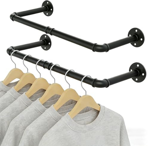 LUMITERRA 92cm Barra Appendiabiti da Parete, Set da 2, Attaccapanni da Muro per Tubo Industriale, Rimovibile Appendino, Salvaspazio, Robusto e Durevole, per Camere da Letto, Soggiorni, Armadi, Nero