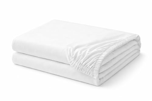 Sábana Bajera Ajustable de Algodón 100%, Blanca, 150 x 200 x 30 cm, Lavable a Máquina, Ajuste Colchón (Blanco)