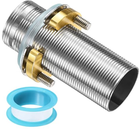 QUARKZMAN Wasserhahn Verlängerungsrohr Anschluss M32 x 80mm, Gewinde Edelstahlrohr Adapter mit Anti-Lockermutter und Dichtband für Installation von Wasserleitungen und Wasserhähnen