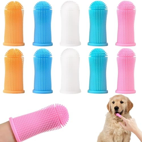 Androxeda 10 Cepillos de dientes de dedo para perros, de silicona, 360 grados, cuidado dental para mascotas, perros y gatos, limpieza eficaz, multicolor