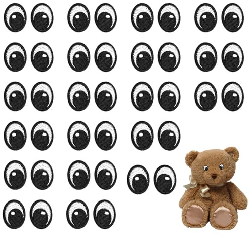 20 Paar Weiße Schwarze Augen zum Aufnäher, Niedliche Cartoon Augen Aufnäher zum Aufbügeln, Dekorative Applikationen zum Aufnähen, Bügelpatches für DIY Kleidung Hut Rucksack Puppen Dekor, 2.3 x 1.6 cm