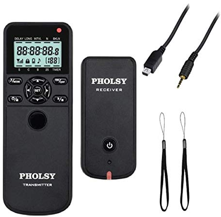 PHOLSY Wireless Camera Remote Release Control Intervalometer with HDR for Olympus E-M1, E-M5 II, E-M5, E-M10 II, PL8, PL7; for Panasonic S5, S1H, S1RM, S1R, S1M, S1, G95, G91, G90, G9, FZ10002, GH5