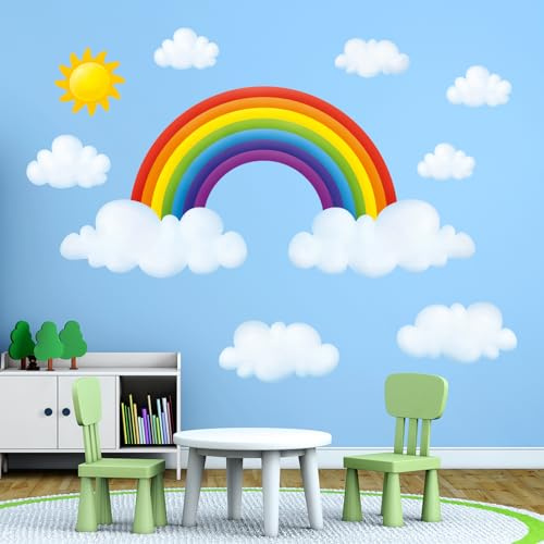 DECOWALL SG2-1713 Wolken und Regenbogen Wandtattoo Wanddeko Wohnzimmer Schlafzimmer Kinderzimmer Sonne Regenbogen Blau Himmel