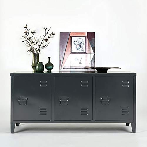 Armario metálico armario de almacenamiento de metal de 2 capas 3 puertas de metal mueble de escritorio armario armario de oficina armario de almacenamiento armario con estante 120 × 40 × 58 cm, Negro