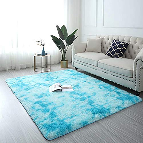 AMCER Hochflor Teppich, Nachahmung Wolle Teppich, Antistatisch Anti Rutsch Flauschiger, für Schlafzimmer, Esszimmer, Wohnzimmer - Blau 160x220cm