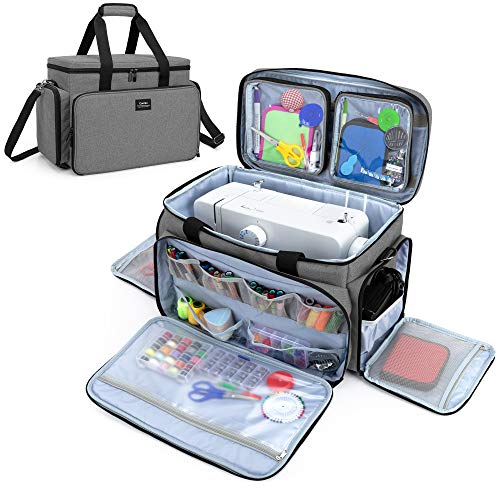 CURMIO Nähmaschinentasche, Tragetasche für Nähmaschinen, Nähmaschine Tasche ist kompatibel mit den meisten Standardnähmaschinen und Zubehör (LEERE TASCHE), Grau