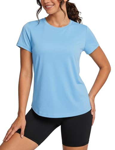 TACVASEN Women's Short Sleeve Shirts UV Sun Protection UPF 50+ Sports Gym Shirts Ladies Breathable Summer T Shirt (XXL, Waterfall)