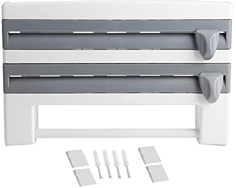 Kitchen Sauce Bottle Storage Rack with Cling Film Towel Holder, sharp Blades Wall Mounted Kitchen Roll Holder (Black, Gray)