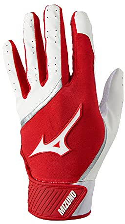 Mizuno MVP Youth Baseball Batting Glove, White-Red, Small