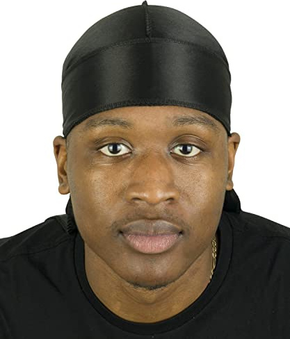 Roman-T Durag premium en satin soyeux - Couvre-chef - Bandes longues et larges (noir)
