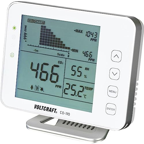 VOLTCRAFT CO-110 Kohlendioxid-Messgerät 0-5000 ppm mit Datenloggerfunktion kalibriert Werksstandard (ohne Zertifikat)
