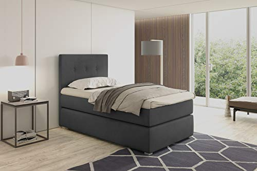 KREATIVE FURNITURE & DESIGN Boxspringbett 80x200 mit Bettkasten - Einzelbett mit Bonell-Matratze und Topper - Bett mit Kopfteil für Ihr Schlafzimmer (Dunkelgrau)
