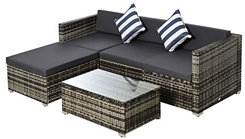Outsunny 5-TLG. Polyrattan Gartenmöbel Set Gartengarnitur Garten-Set Sitzgruppe Loungeset Loungemöbel mit Beistelltisch Kissen Grau