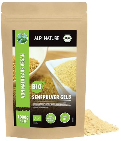 Alpi Nature Graines de Moutarde BIO Jaune Blanche Moulues 1kg, Graine de Moutarde en Poudre