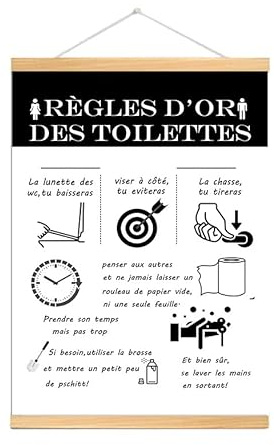MKISHINE Tableau Les règles des Toilettes - Impression sur Toile avec Cadre décoration Murale - Déco Maison, Cuisine, Salon,Panneau à Suspendre Décoration de Maison WC Décor 30 * 40CM