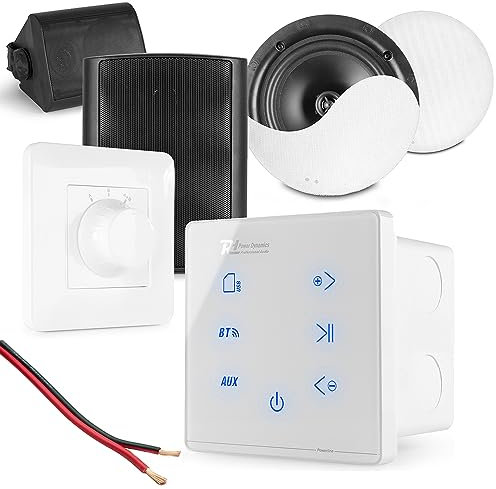 Power Dynamics Powerline A50W NCSS5 Bluetooth Amplifier Home Audio System – Kitchen Ceiling Speakers & Weatherproof Outdoor Patio Speaker System with Zone Selector Switch