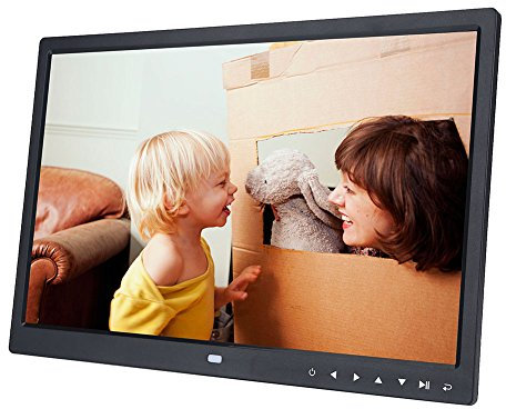 Cadre Photo Numérique 15 Pouces 1280 * 800 HD LED Cadre Photo Numérique avec Prise en Charge de la Télécommande Photo/Vidéo/Musique/Calendrier/Réveil, Plusieurs Langues, Minuterie(Noir)