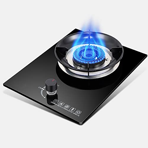 IBOWZ Plaque de Cuisson Gaz Table de Cuisson à gaz 5.0KWGas HOB - Cuisinière à gaz Domestique en Verre Noir pour Cuisine de comptoir/intégrée,1 Anneau de Plaque de Cuisson Portable en Fonte,pour l
