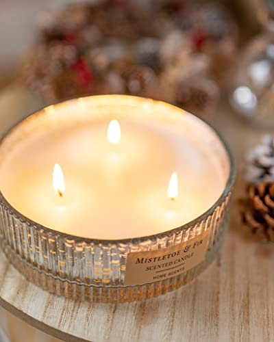 Marco Paul Extra Large Luxury 3 Wick Scented Candles Glass Bowl Mistletoe and Fir Scent Festive Fragrance Christmas Home Decoration Ladies Candle Gift Centrepiece Scent Christmas Candle Long Burning