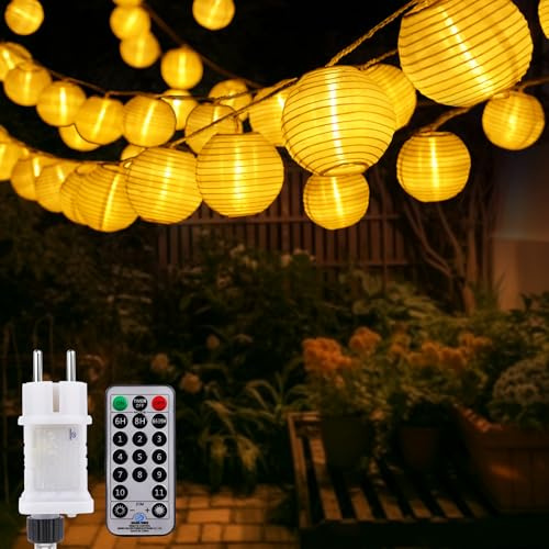 StarryEver Guirlande lumineuse LED de 12 m, 11 modes, avec télécommande, 40 lanternes chinoises, blanc chaud et blanc froid, éclairage pour patio, balcon, jardin