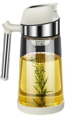 XKONG Botella dispensadora de aceite con tapa automática,el dispensador de aceite de oliva dispensador de vidrio de 550 ml (blanco)