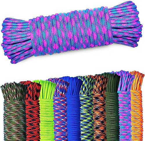 AMZoutdoor 4 mm paracord 550 snöre | 7 kärntrådar | utomhusutrustning | utomhus camping | paracordsnören (rosa_blå, 15 meter)