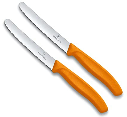 Victorinox | 2 Stück Tafelmesser Swiss Classic | Orange | Tomatenmesser mit Wellenschliff | rostfrei | Swiss Made