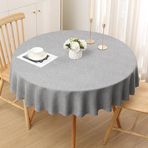 smiry Leinenoptik Tischdecke Abwaschbar Lotuseffekt Tischtuch Leinendecke Wasserabweisend Tafeldecke Tischwäsche Fleckschutz, Rund 140cm, Hellgrau