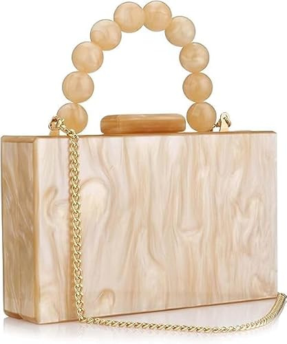 YOUSIS Acryl-Geldbörsen, Abend-Clutch, Marmorierung, Handtaschen für Frauen, Crossbody-Tasche mit Perlenkette, formelle Hochzeit, Abschlussball, Party, aprikose, Einheitsgröße