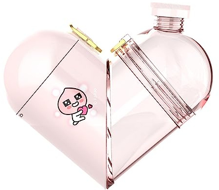 VALCLA Portable Kettle Outdoor Office Water Bottle, Heart Shaped Bottle, Drinking Glass, Cute Spinner Water Bottle, Mug with Belt Water Bottle (Color : Pink, Size : 21.2cm*8.8cm)