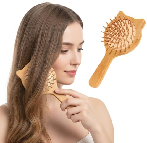 Beavorty Cat Ear Hair Brush Detangling Comb for Women and Teen Girls with Smooth Teeth Comfort Scalp Care Portable 6.22X2.99X1.18 Inch Cute Styling Tool