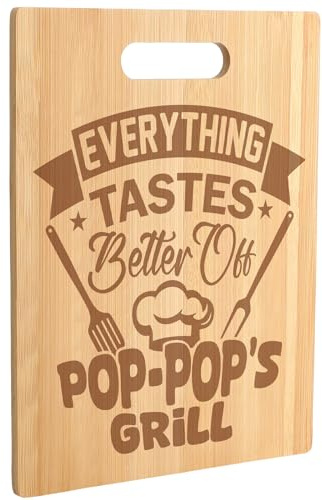 Ziliny Planche à découper rectangulaire gravée « Everything Tastes Better off » - Cadeau pour grand-père - Cadeau pop en bambou pour Noël, anniversaire, fête des pères, anniversaire de mariage
