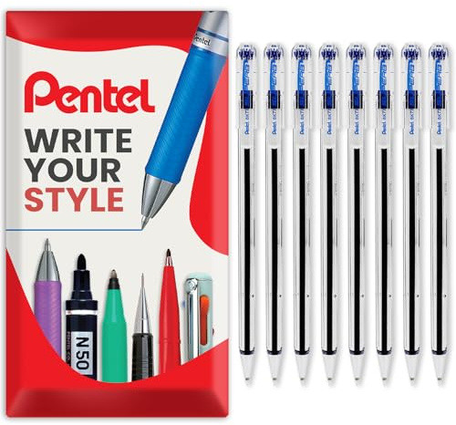 Pentel Superb Kugelschreiber, 0,7 mm Spitze, 0,25 mm Strichbreite, feine Linie, nachfüllbare Tinte, BK77, blaue Tinte, 8 Stück