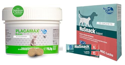 Unser Vorteilspack: Placamax® Katzen-Tabletten 90 STK & Nutrilabs NuSnack Schleckpaste als Leckerlie oder zur Medikamentengabe