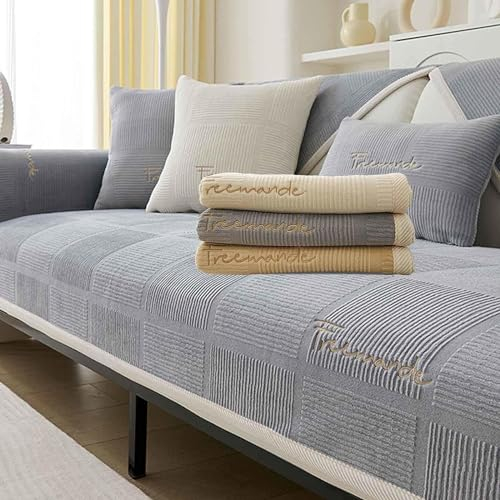 LINGKY Sofabezug, Sofa Überzug 1/2/3/4 Sitzer, Sofaschoner rutschfest, Couch Überzug L Form, Sofadecken Für Sitzfläche, Sofa Überwurf, Samt Couchbezug (Grau,70x90cm/Rechteckig)